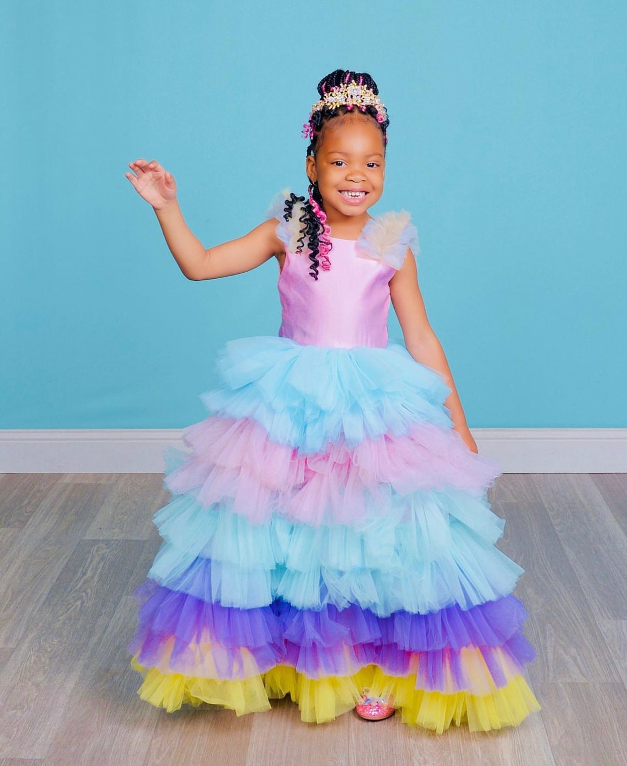 blue rainbow dress Unique Vintage Blue & Rainbow Striped Butterfly Cutout Bobbie Swing Dress S/4-6